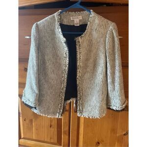 White House Black Market Womens Tweed Fringe Blazer Jacket Size 6